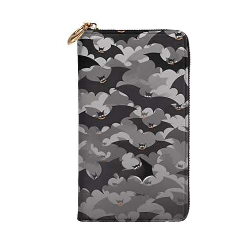 Halloween Bats Grey Wallet for Men Women Long Purse Leather Clutch Large Business Handbag Travel Phone Holder Credit Card Holder Money Case with Zipper Leather Wallets Gift2