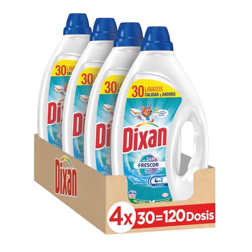 Dixan Gel Frescor, Líquido para Lavadora (30 lavados, pack de 4), detergente líquido para lavar la ropa