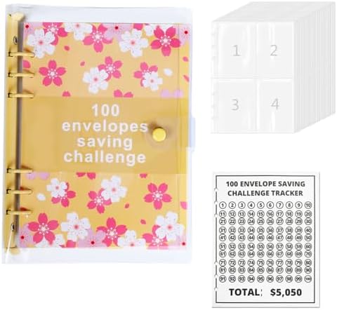Binder 100 Sfide Risparmio - Portafoglio Budget Con 100 Envelope E 25 Pagine Interni, Risparmia €5050, Ideale Per Pianificazione Finanziaria Personale