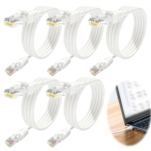 Lueden 5 Pack 1M CAT 6a Ethernet Cable 10Gbps Gigabit LAN Patch Cables High Speed UTP RJ45 Cables Cat 6 Network Cable WiFi Broadband Cord for Router TV, White
