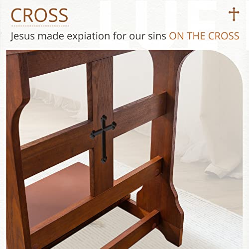 LUE BONA Prayer Bench Stool, Padded Kneeling Stool for Prayer, Wooden Church Prayer Bench Stool Table with Shelf and Cushion, Kneeling Shelf Prayer Bench for Kneeling at Home, 350 lbs, Religious Gifts