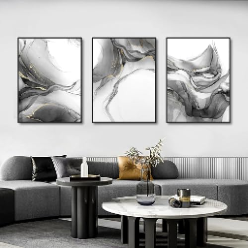 Toile abstraite noir et blanc XINBAO 3 pièces 50x70 cm pour décoration salon