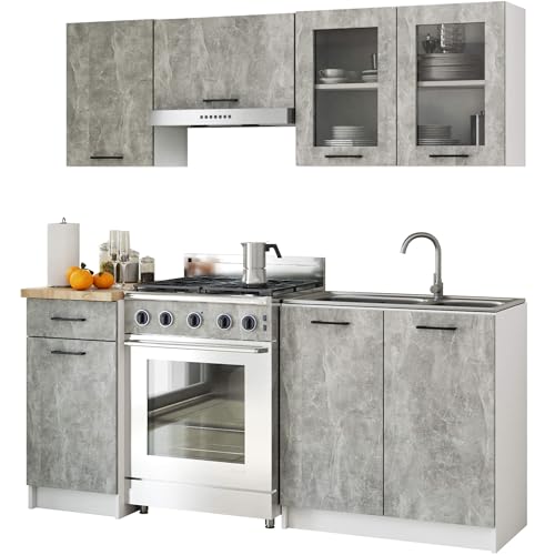 AKORD Küchenmöbel-Set OLIWIA 1.8m Modulares 180 cm 7 Türen 1 Schublade 8 Regalböden, Küche...