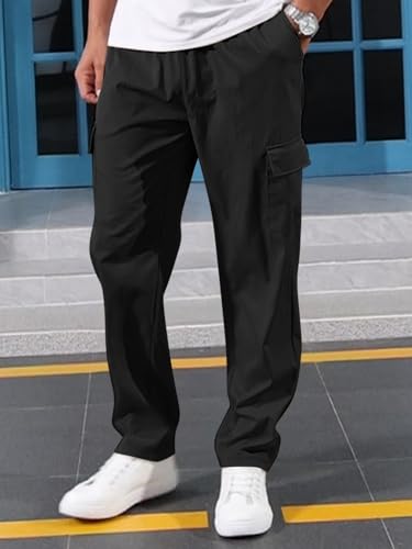 Mens Casual Cargo Pants Summer Vacation Lightweight Drawstring Pants Elastic Waist Beach Yoga Trousers with Pockets4