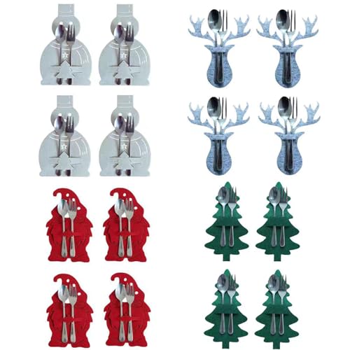 16 Stück Besteckhalter Weihnachten Filz, Mehrfarbig Weihnachtsbaum Bestecktasche, Messer Gabeln Löffel Tasche für Tischdeko und Weihnachtsdeko
