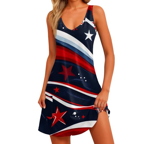 July 4th Dresses Fashion Sleeveless Lounge Graphic Patriotic USA Flag Independence Day Maternity Dressy 4th of July Outfit Vestidos De Verano para Mujer 2025 Dark Blue