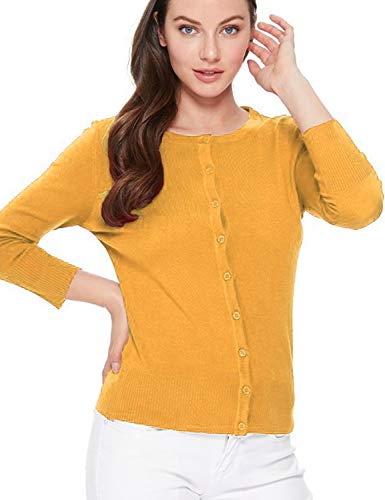 Image of Women's 3 /4 Sleeve Crew Neck Button Down Stretch Knit Cardigan Sweater (S-3XL)