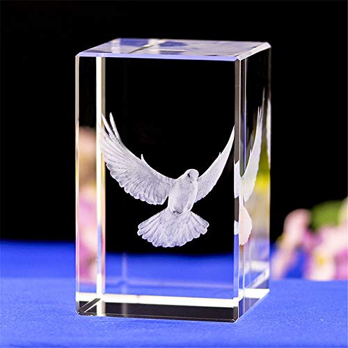 Uterstyle Crystal Glass Peace Dove Figurine,3d Laser Etched Crystal Pigeon Ornament Art,animal Crystal Glass Cube Engraving Statue Peace Dove Sculpture Gifts With Gift Box (40 * 40 * 60mm)