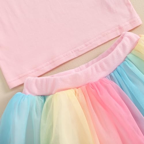 Muasaaluxi Toddler Baby Girl Birthday Outfit Two/Three/Four/Five/Six Embroidery T-shirt Colorful Tutu Skirts Summer Clothes4