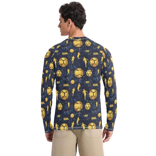 Mens UV Protection Shirts Rash Guard Long Sleeve UPF 50+ Golden Football Quick Dry S2
