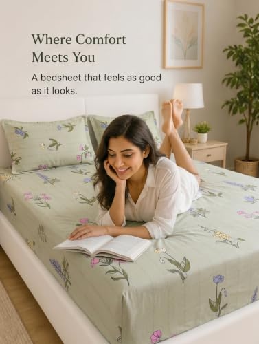 Image of Mafatlal King Size Bedsheet with 2 Pillow Covers (274 x 274 cm) | 140 GSM Microfiber | Soft, Breathable & Fade Resistant| Easy Care | Soft Pista Green