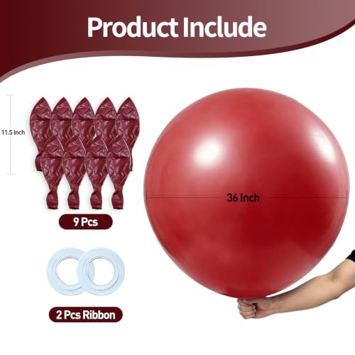 Image of KALOR Burgundy Red Giant 36 Inch 9pcs Large Latex Balloons
