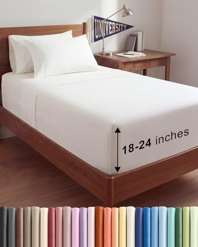Image of Extra Deep Twin XL Sheet Set - 4 Piece College Dorm Bed Sheets Set with Extra Deep Pockets - Ultra-Soft, Comfy & Breathable Bedding for Women, Men, Kids & Teens - Wrinkle & Fade Free - Antique White