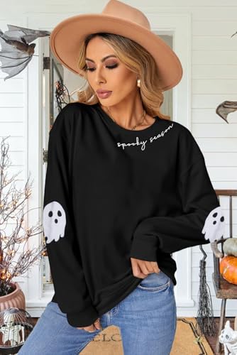 HEBBE Spooky Season Sweatshirts Halloween Ghost Sweatshirt Women - Halloween Graphic Crewneck Tops Casual Sweater2