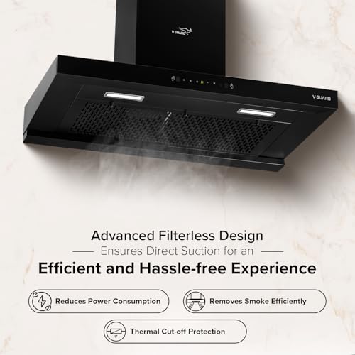 Image of V-Guard T20 90cm Chimney for Kitchen | 1300 m /h High Suction Capacity | Intelligent Auto Clean | Filterless Chimney | Motion with Touch Control