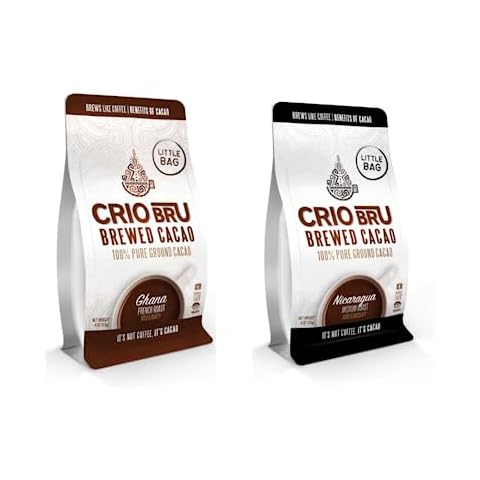 Crio Bru 2 Pack 4 oz Little Bag Ghana Bundle | Organic Healthy Brewed Cacao Drink | Great Substitute to Herbal Tea and Coffee | 99% Caffeine Free Gluten Free Keto Low Calorie Honest Energy Brew And Enjoy Hot or Iced Cover