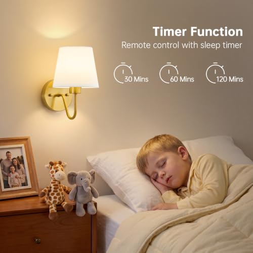 Image of Lightania Battery Operated Wall Sconces Set of 2, Gold Rechargeable Wall Lights with 10000mAh Dimmable Bulbs & Remote Control, 15 Colors Wireless Wall Lamps for Bedroom Living Room Hallway Decor
