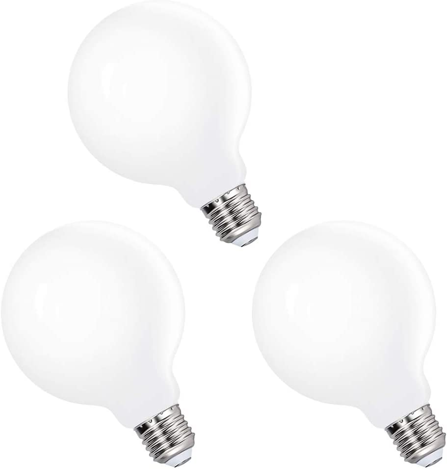 QUESERA® G95 LED Large Globe Light Bulbs Edison E27 Energy Saving Lamps 6W-5000k Cool White Omnidirectional Lighting with Glass Lamp Shade Replace 60W Incandescent Lamps 3 Pack (COOL WHITE)