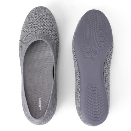 LUSWIN Women's Minimalist Ballet Flats,Light Grey EU41.5 - image 6
