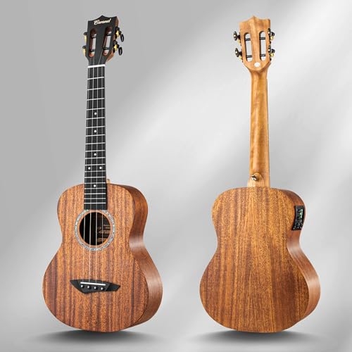 Image of 26 inch Caramel CT402 All Solid Mahogany Tenor Ukulele LCD color display Electric Uke Beginners Guitar Starter Pack Bundle Gig bag Strap Ukelele Set