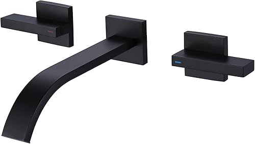 RBROHANT RB0998 - Grifo de baño de latón cepillado para montaje en pared, color negro mate, 2 asas, montado en la pared, válvula empotrada incluida,