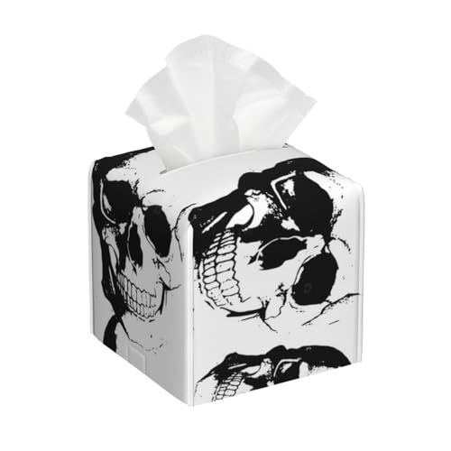 ティッシュケース 頭蓋骨 スカル ドクロ レザー ティッシュカバー ハーフサイズ ティッシュボックス ソフトパック用 おしゃれ インテリア 収納ボックス 収納ケース 卓上収納撥水 寝室 洗面所収納 多機能 オフィス用 家庭 車用 贈り物 男女兼用
