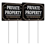 HISVISION 2 Pack No Trespassing Private Property Yard Sign with Metal Stakes, 12" x 8" Heavy Duty Al