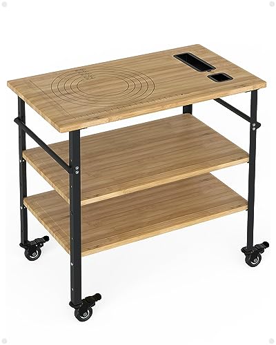 DEXSO Carrello da tavolo a 3 ripiani in legno di bambù mobile resistente con capacità di carico di 272,2 kg, 33 x 20 x 35,5, carrello da cucina per ristorante, cucina
