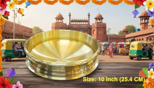 Image of Kerala Crafts Pure Brass Cooking 10 Inch (25.4 CM) Urli kadai Bowl Pot |Healthy Utensil Traditional India Daily Cookware House Kitchen Wedding Baby Eco Friendly Pooja Temple Puja Diwali Home Decor