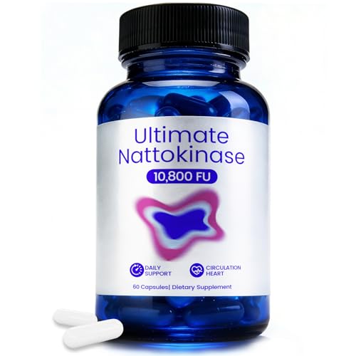 Ultimate Nattokinase 10800 FU Supplement Natural Support for Circulation & Cardiovascular Health Odorless Fermented Soy Enzyme Easy Daily Routine 60 Capsules