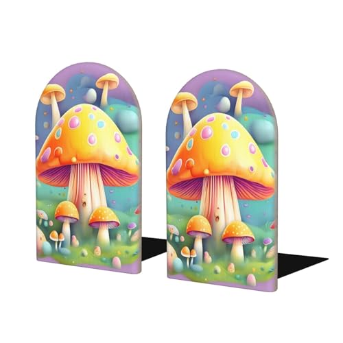 Fantasy Dream - Decorazione in legno a forma di fungo per librerie, accessori decorativi moderni per tenere i libri saldamente sulla libreria, 1 paio in confezione