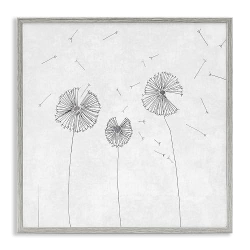 'Dandelion Florals Flying Seeds Flower Line'| Framed Giclee Art