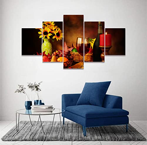 Dining Room Food Wall Decor Kitchen Pictures Fruit And Food Wine Wall Art Framed Sunflower Paintings Canvas Wall Art Artwork For Living Room (60Wx32H) #TOP1