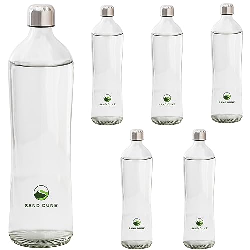 Image of SAND DUNE Set of 6, 300 ml Each MCA Glass water bottle, with Leak-Proof Airtight Stainless-Steel Lid for Water, Smoothie, Juices - Reusable Travel Glass Drinking Fridge Bottles