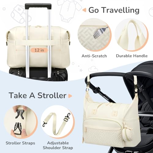 Diaper Bag Tote with Pacifier Case, Baby Bag for Women with Shoulder Straps, Travel Diaper Tote for for Mom and Dad Beige