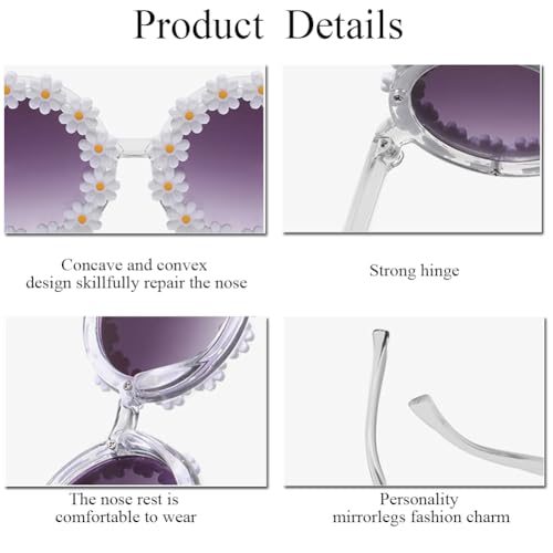 Women round Flower Sunglasses Flower Cute Glasses UV 400 Protection for Outdoor Beach3