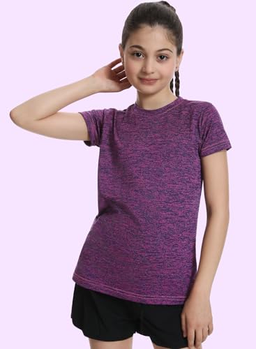 Star Vibe 5 Pack Girl's Shirts Athletic Short Sleeve Dry-Fit T-Shirts Crew Neck Active Sports Tops for Kids Teen 5-14 Years2