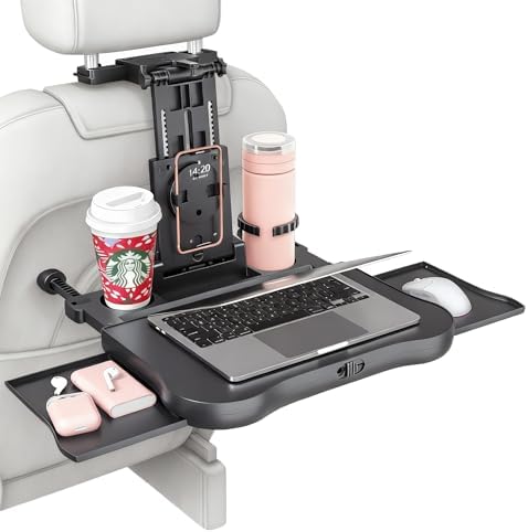 FANXIN Car Back Seat Tray with Extendable Table, Car Desk for Laptop with Phone Holder, Foldable Trays for Eating & Working, Car Travel Tray Table for Rear Passenger