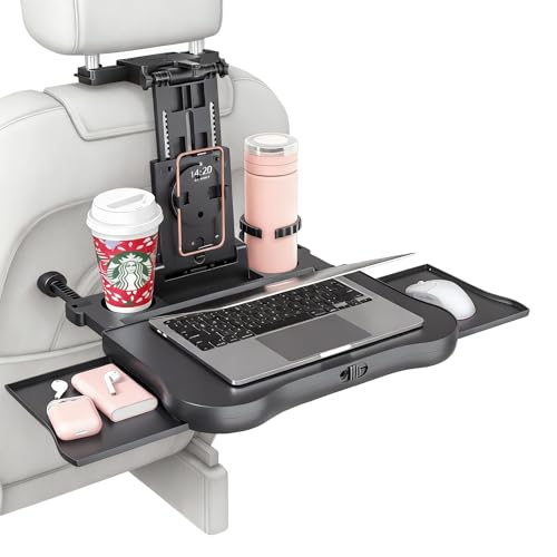 FANXIN Car Back Seat Tray with Extendable Table Car Travel Desk for Laptop with Phone Holder Foldable Trays for Eating & Working Car Travel Tray Table for Rear Passenger
