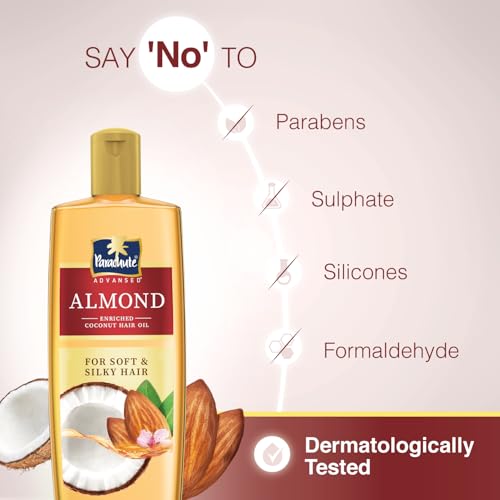 Image of Parachute Advansed Almond enriched Coconut Hair Oil with Vitamin E, 100ml|Nourishes & Softens Hair | Helps Control Hair Fall| Helps Promotes Hair Growth | Up to 2x Softer Hair|Non-Sticky Formula| Dermatologically-Tested Hair Oil | For Men & Women