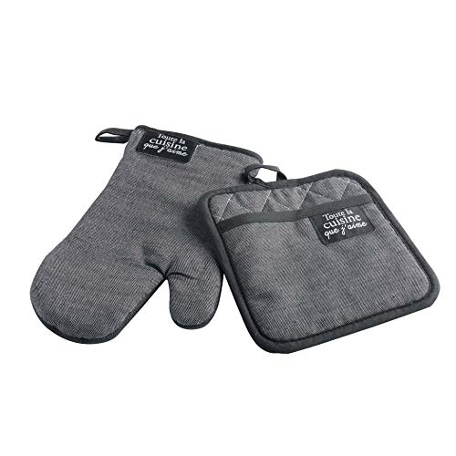 Douceur d'Intérieur Douceur D'INTERIEUR Handschuh + Topflappen 18 x 28 cm/20 x 20 cm Chambray Uni + PVC Harold Grau