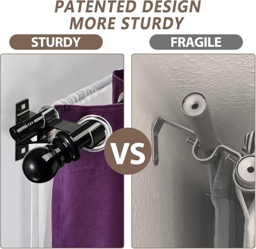 Double Curtain Rod 72 to 144 Inch, Blackout Curtain Rods for Windows with Heavy Duty Snap-On Bracket, 1 inch Stainless Steel Dual Rods for Drapes and Curtains, Adjustable Sections, Decorative Finals