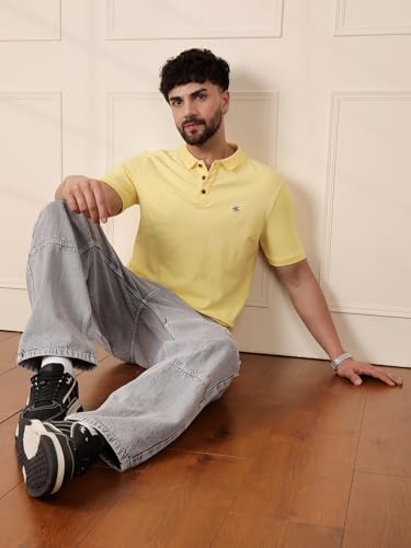 Image of WROGN Men's Pure Cotton Pique Stretch T-Shirt | Slim Fit