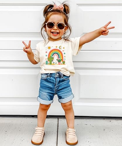 Cute & Girly Cactus Shirt for Kids Sweet Colorful Rainbow T-Shirt for Girls2