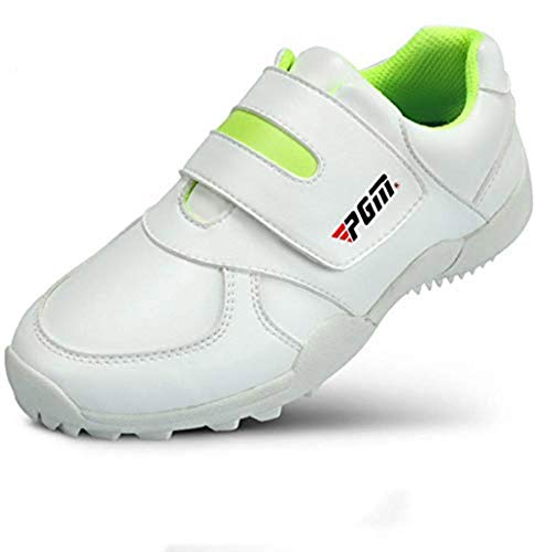 Crestgolf - Zapatillas de golf antideslizantes duraderas, para deportes al aire libre, para correr, transpirables, suaves, zapatos de golf para niños, white-green, Eur30/Uk1.5 Cover