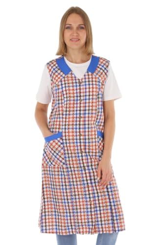 Knopfkittel Damen Mischgewebe kariert Schürze ohne Arm Kochschürze Kittelschürze, Größe:44, Design:Design 13