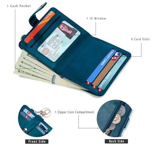 Image of Airkit Small Wallet Women RFID, PU Leather Card Holder with Keychain | Slim Compact Zipper Coin Purse for Ladies, Travel Holiday Gifts for Mom, Cute Mini Bifold Wallets