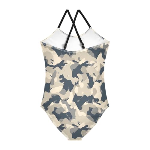 Grey Dark Camouflage Girls One Piece Swimsuits Summer Quick Dry Beach Bathing Suit2