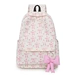 ZYNTAVA Aesthetic School Bag, Beige School Backpack with Pink Bow Charm, Waterproof Corduroy Kids Backpack, Kids Rucksacks for Girls, Practical Gifts for Birthdays & Holidays