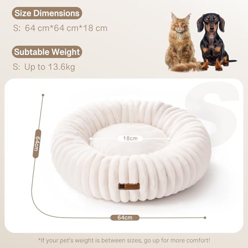 MEWOOFUN Hundebett Mittelgroße Hunde Waschbares, Donut Hundebett mit Rutschfester Unterseite, Hundebetten Großes Katzenbett Flauschig Beruhigendes Anti-Angst, weiß 64x64cm